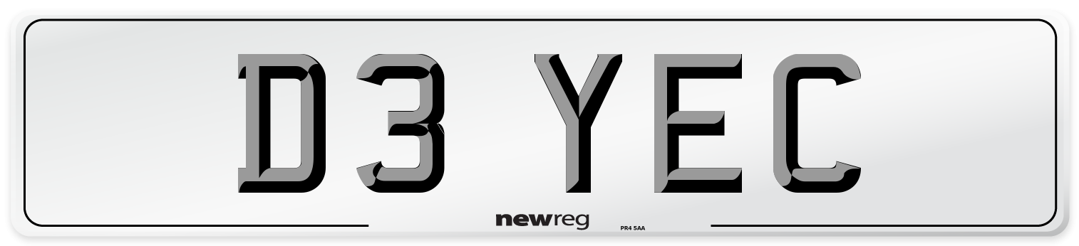 D3 YEC Number Plate from New Reg